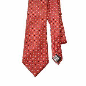 Geoffrey Beene Red Silk Tie with Black & Tan Dots